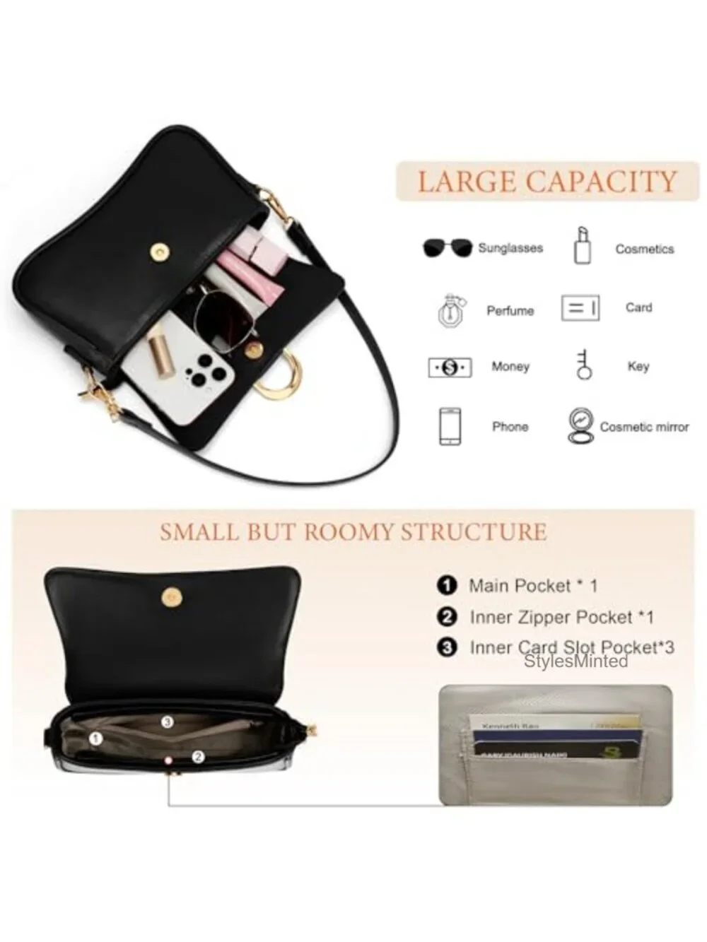 Small Vegan Leather Hobo Bag with Removable Strap, Cute Underarm Clutch